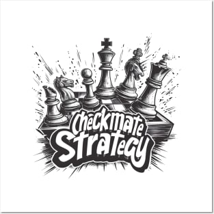 Checkmate Strategy Dynamic Chess Board Illustration Posters and Art